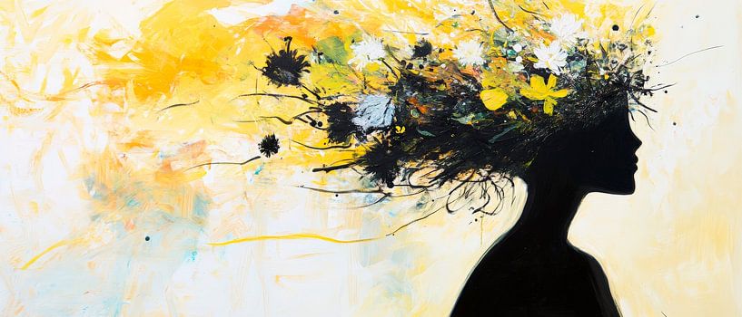 Flower crown - silhouette in yellow and black by Poster Art Shop