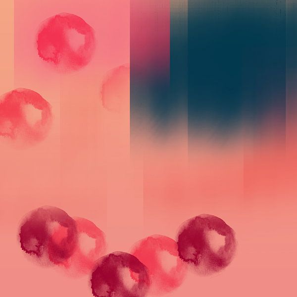Verträumte Welten. Farbenfrohe Kunst in Rot, Lachs und Blau von Dina Dankers