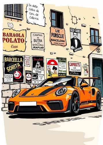 Oranje & Zwarte Porsche 911 GT3 RS - Met Collage Muren en Grappige Meme Muren