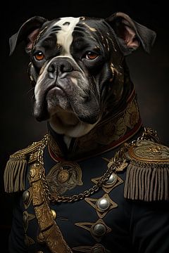 Bulldog in old-fashioned army clothes by Wall Wonder