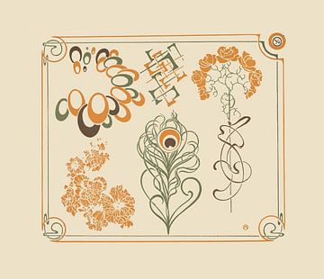 Abstract ontwerp gebaseerd op bloemen en kromme vormen. (1900) door Alphonse Mucha van Peter Balan