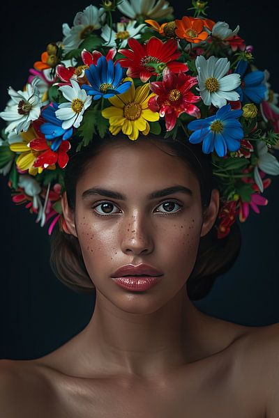 Fantasie Porträt Frau mit Blumen von Egon Zitter