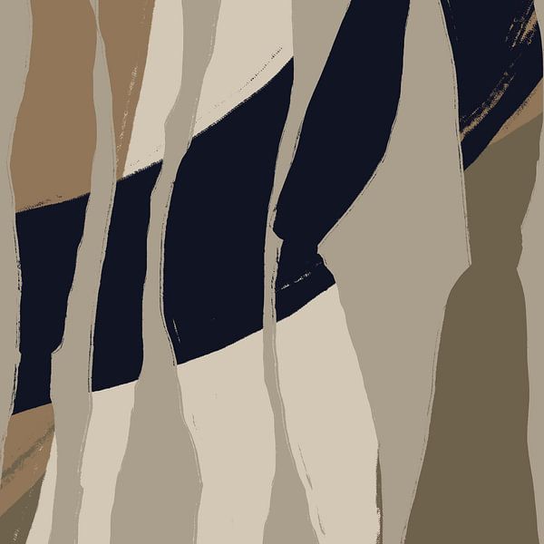 Abstracte vormen en lijnen in taupe, zwart, bruin en wit nr. 2 van Dina Dankers