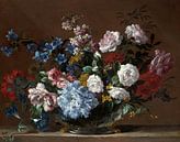 Een stilleven van bloemen in een vaas op een stenen richel, Jean-Baptiste Monnoyer van Meesterlijcke Meesters thumbnail