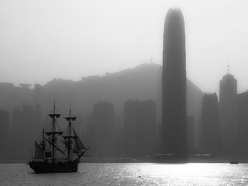 Hong Kong skyline black and white