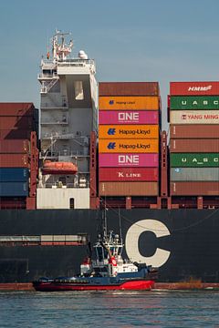 Tug alongside a container ship at the Maasvlakte by scheepskijkerhavenfotografie