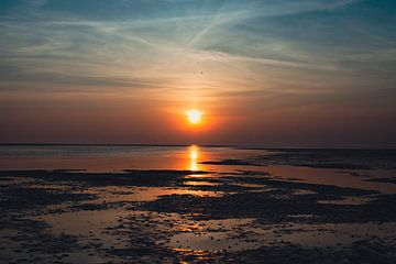 Zonsondergang op de Waddenzee in Paesens, Friesland van Denise Tiggelman