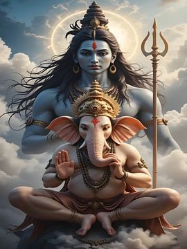 Mahadeva And Ganesha Bless by Art Kingdom