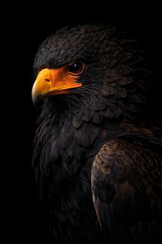 Powerful Bateleur Close-up – Dramatic Low-Key Portrait of a Bird of Prey against a Black Background by Design Wall Arts