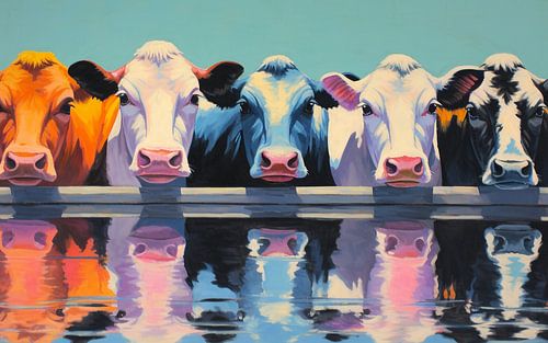 Vaches colorées réfléchies