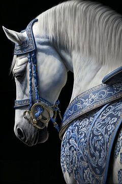 Horse - Grey with Delft Blue harness by Marianne Ottemann - OTTI