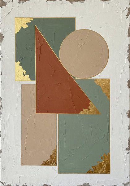 Geometrische vormen op canvas met bladgoud van Markus Gann