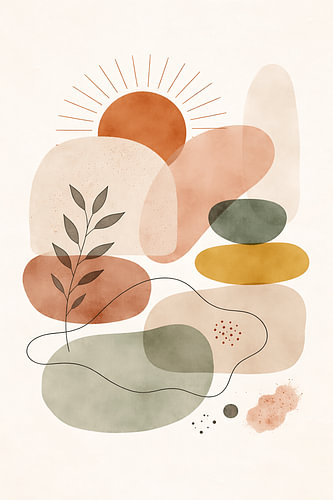 Rustige Botanische Golven Wanddecoratie