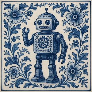 Blaue Delfter Kachel Roboter
