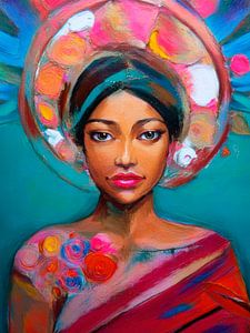 Modernes Porträt einer Frau. Weltfrauen: Aqua blue-1