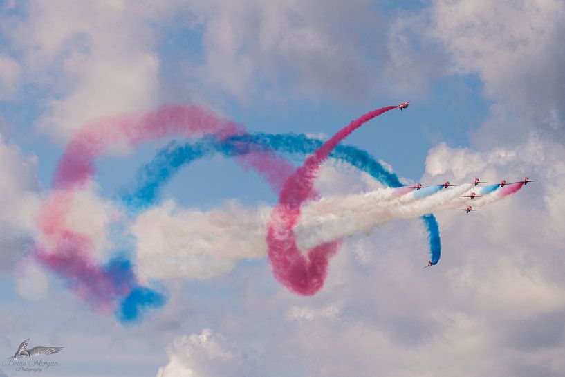 Red Arrows ( R.A.F.) in Action during the Airshow by Brian Morgan