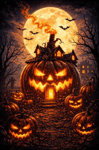 Spukendes Kürbishaus unter dem Vollmond