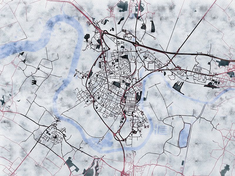 Map of Rochefort with the style 'White Winter' by Maporia