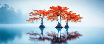 Autumnal group of trees in the fog by Poster Art Shop