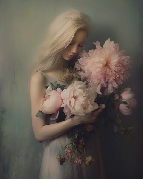 Modern portrait "Peonies" by Carla Van Iersel