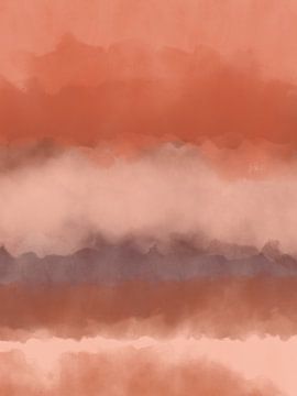 Bunte abstrakte Aquarelllandschaft in Terrakotta und Koralle von Dina Dankers