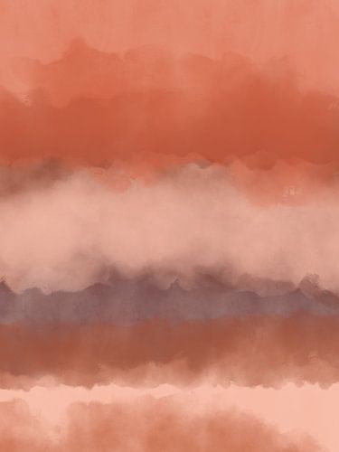 Colorful abstract watercolor landscape in terracotta and coral by Dina Dankers