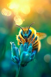 Abeille multicolore dans la lumière sur Poster Art Shop