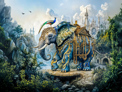 Steampunk-olifant met bloemenmotief
