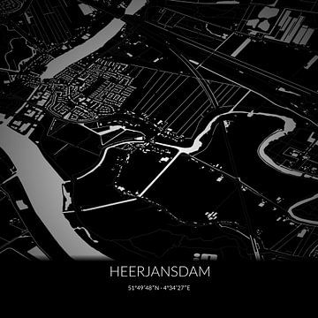 Schwarz-weiße Karte von Heerjansdam, Südholland. von Rezona