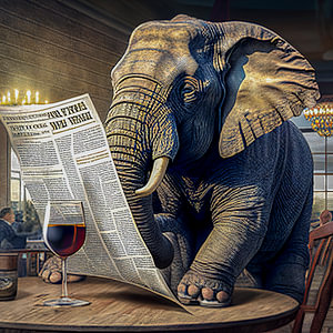 Elefant in einer Bar, der die Zeitung liest Illustration 02