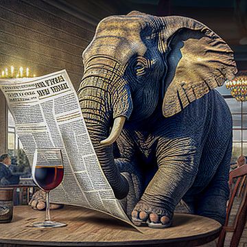 Elephant in a bar reading the newspaper Illustration 02 by Animaflora PicsStock