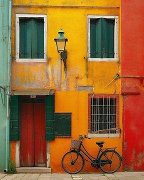 Stadsleven met een kleurrijke fiets van fernlichtsicht