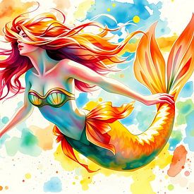 Mermaid in coloursplash by Linda de Klein