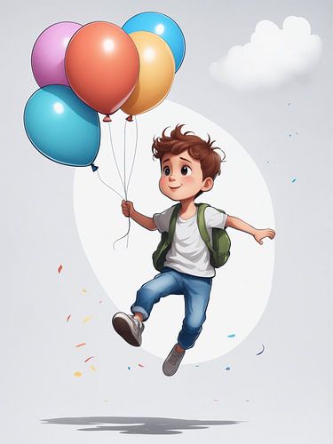 young boy is playing with balloons