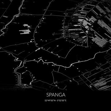 Zwart-witte landkaart van Spanga, Fryslan. van Rezona