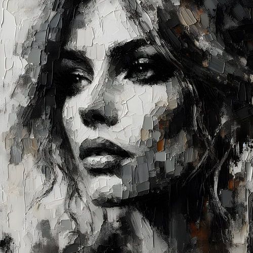 Portret Olieverf Zwart Wit grijs bruin