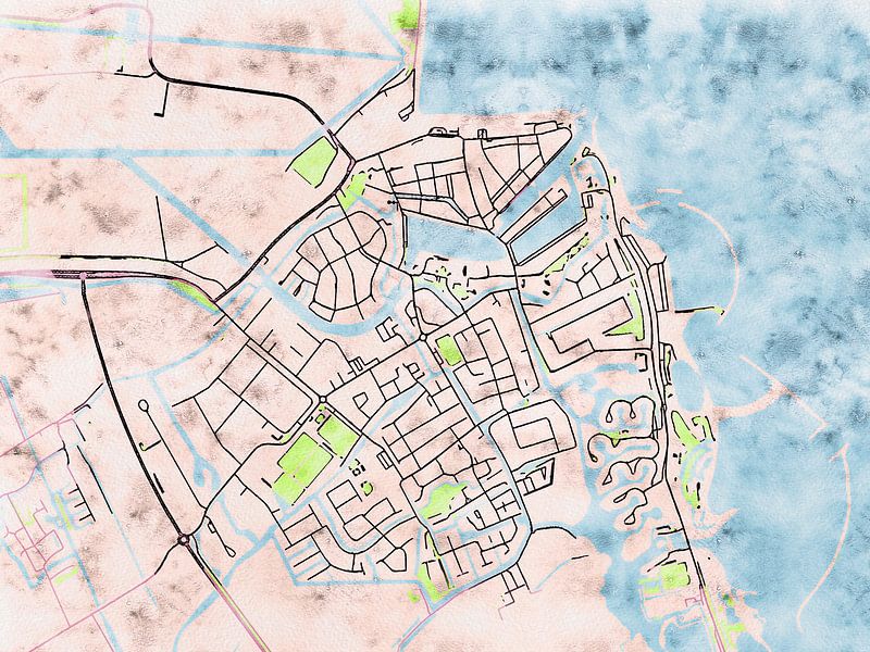 Carte de Medemblik avec le style 'Soothing Spring' par Maporia