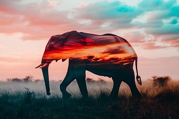 Elephant at colourful sunset by Art & Soul Creations