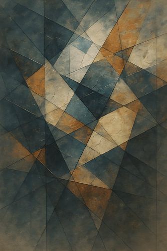 Fractured Harmony – Geometric Abstract in Earth and Blue Tones
