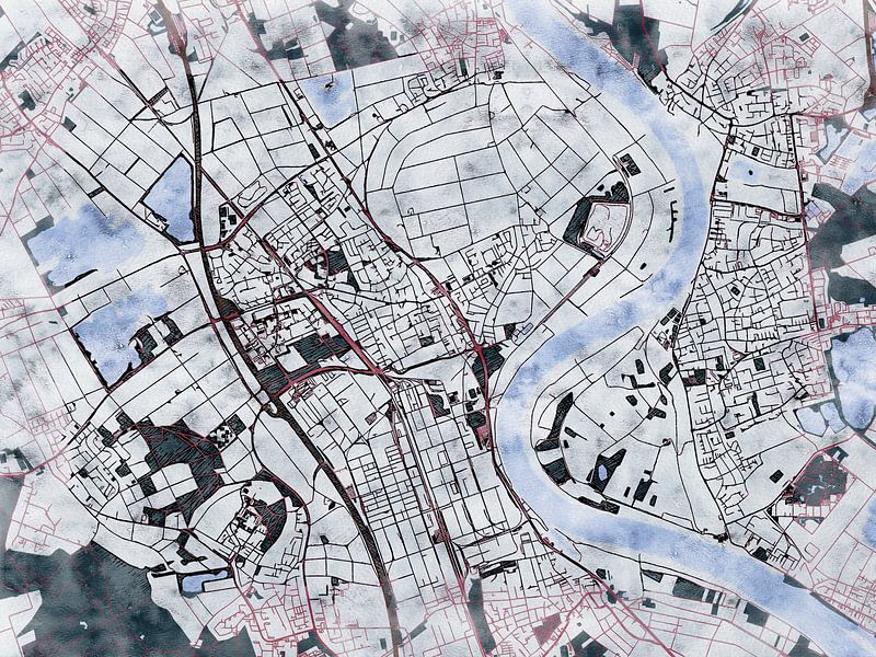 Map of Dormagen with the style 'White Winter' by Maporia