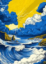 Een stormachtige zee met golven en dramatische wolken