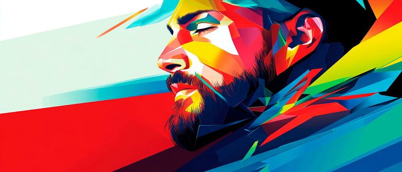 Buntes Porträt eines nachdenklichen Mannes von Poster Art Shop