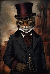 Katze in Kleidung aus der Zeit der Industriellen Revolution Porträt