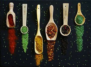 Fröhlich buntes Stillleben mit Gewürzen und Kräutern .