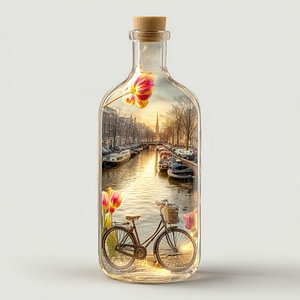 Die Amsterdamer Grachten in einer Glasflasche