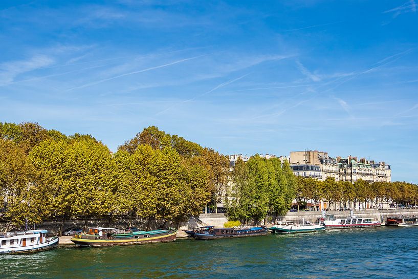 Blick auf Schiffe an der Seine in Paris, Frankreich van Rico Ködder