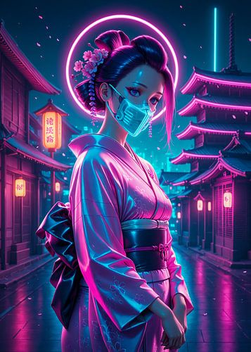 Anime Geisha Mädchen Cyberpunk Stil