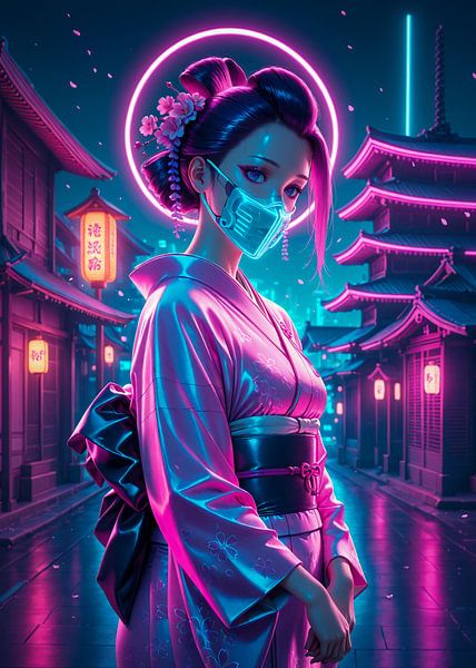 Anime Geisha Meisje Cyberpunk Stijl van Ruzerin