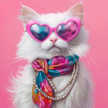 Stijlvolle kat met hartvormige bril van Poster Art Shop