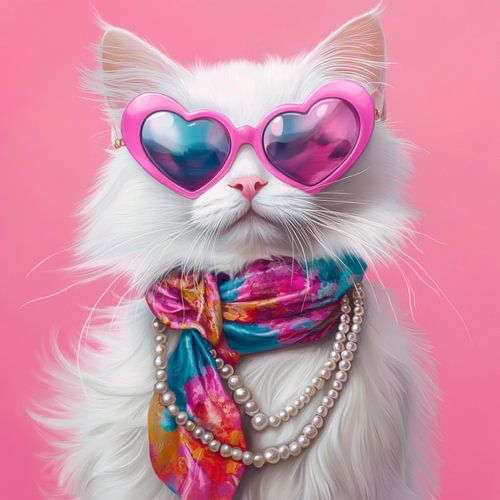 Stylish cat with heart-shaped glasses